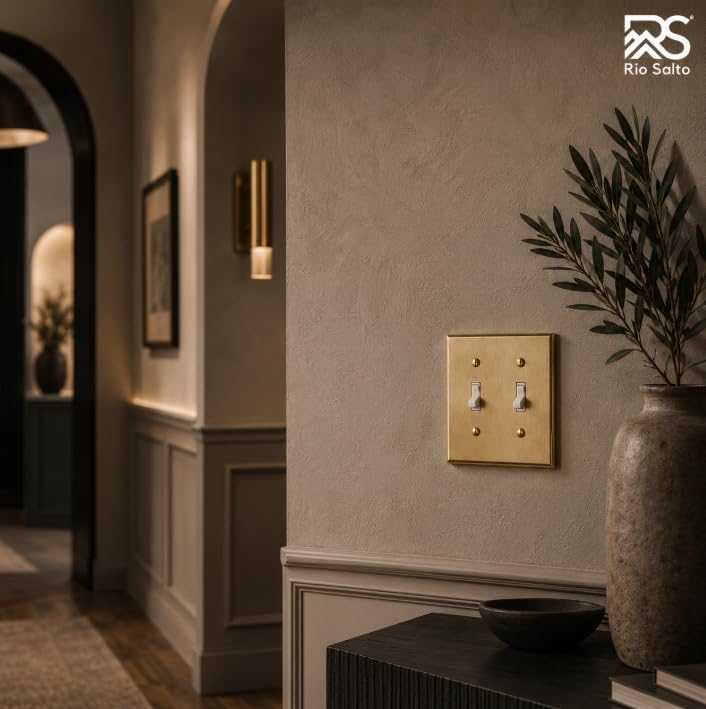 Rio Salto BRASS Decorative Light Switch Cover Double Toggle Switch Plate Flip Switch Wall Plate Brushed Brass Gold 2
