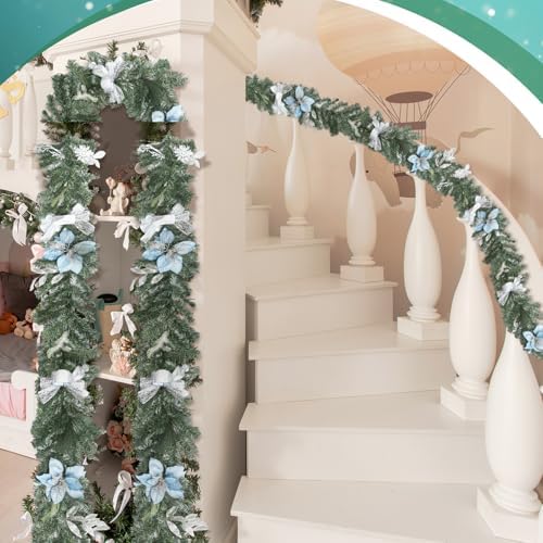 Thiccywoov 6 ft LED Prelit Christmas Pine Garland with Ball for Mantel