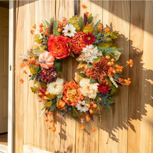 Fall Wreaths for Front Door 24 Inch Autumn Rustic Harvest Pumpkin Wreath