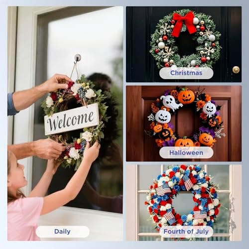 OUTXE Wreath Hanger for Front Door, Upgraded Suction Cup Reef Hook