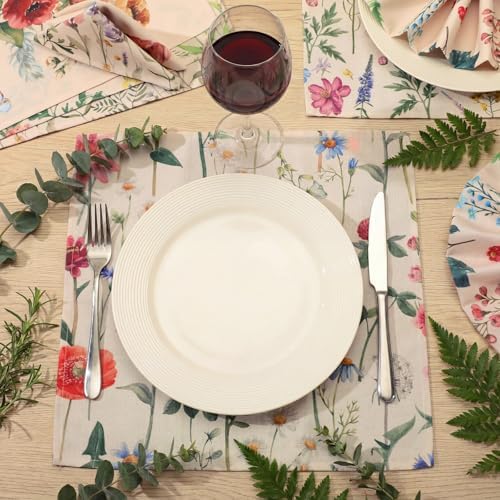 Funnymoom 24 Pcs Wildflower Floral Cloth Napkins Multicolored Reusable