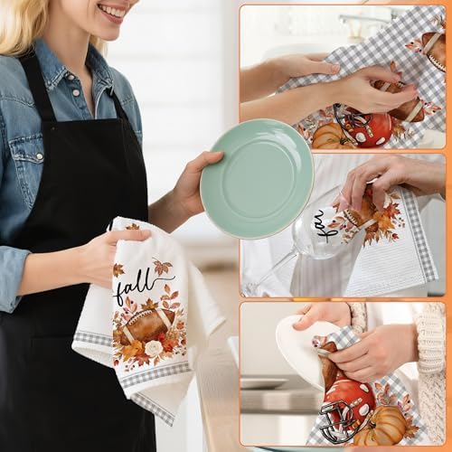 Bonsai Tree Fall Kitchen Towels, Fall Football Decor, Plaid Hand Towels