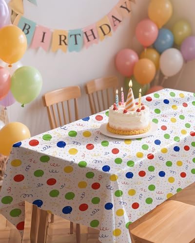 Niuara Birthday Balloon Plastic Table Cloth Disposable, 4 Pack, 54 x 108 in