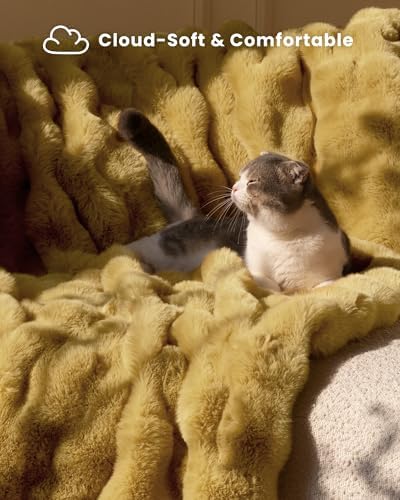 Ultra Soft Cozy Faux Fur Throw Blanket, Fuzzy Plush Thick Bubble Blanket, Oversize Luxury Fluffy Blanket for Couch
