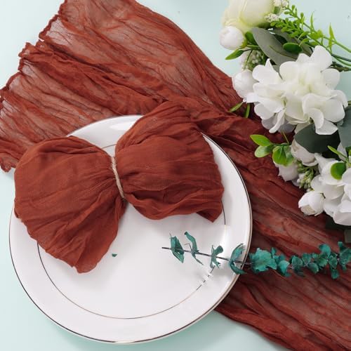 Nydotd 6pcs Cheesecloth Napkins 20 x 20 Inch Boho Dinner Napkins Wrinkled Rustic Linen Table Decorative Cloth Napkins for Wedding Party Baby Shower Family Everyday Use Easter (Russet)