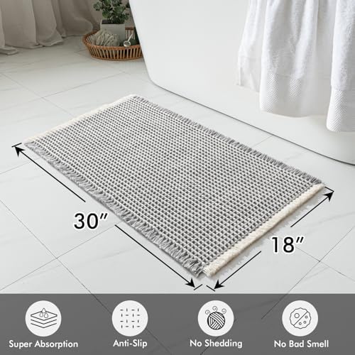 MIULEE Set of 2 Waffle Bathroom Rugs LightGrey&Cream Bath Mat 18x30 Inch