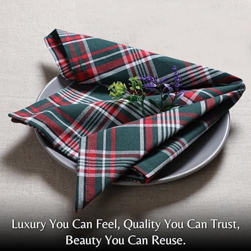 Ramanta Home Plaid Tartan Christmas Cloth Napkins Set of 4 - Green