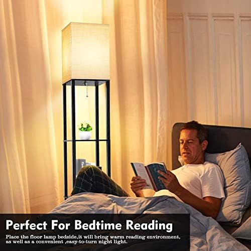 RUNTOP Floor Lamp with Shelves, Shelf Lamp with 3 Color Temperature LED Bulb,Floor-Lamp for Living Room, Modern Tall
