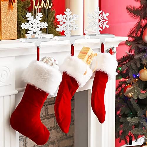 URATOT Pack of 4 Christmas Stocking Holders Snowflake Stocking Hangers Mantel Stocking Hooks for Christmas Decoration, White
