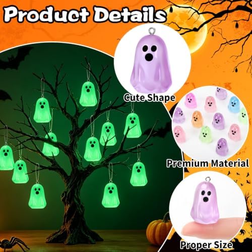 36Pcs Glowing in Dark Halloween Ghost Ornaments for Small Tree