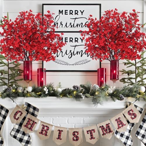 10 Pcs Fake Flowers, Real Touch Babys Breath Artificial Flowers, Red