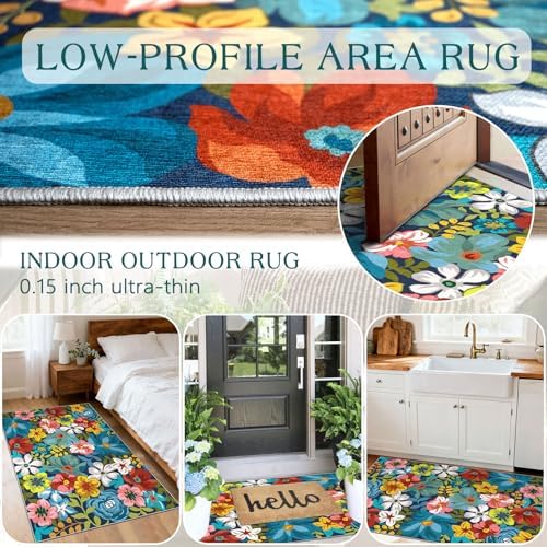 Floral Outdoor Rug - 28"x43" Front Door Mat Indoor Outside Entrance