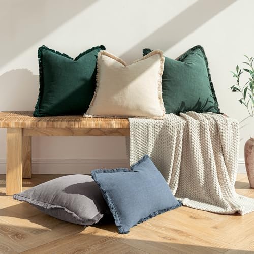 MIULEE Linen Fringe Decorative Euro Throw Pillow Covers Navy Blue 26x26