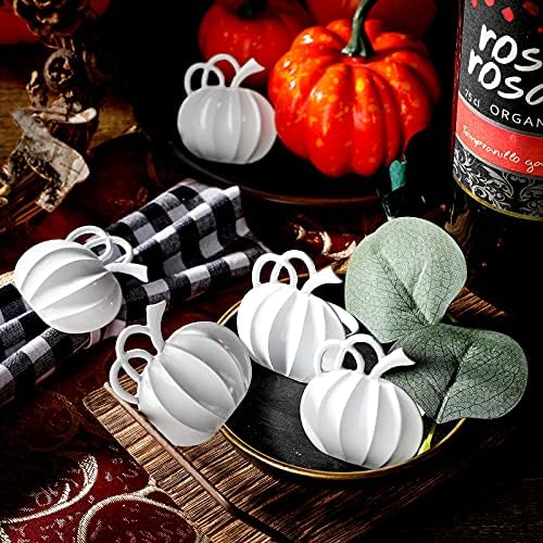 Patelai 6 Pieces Fall Pumpkin Napkin Rings Thanksgiving, White