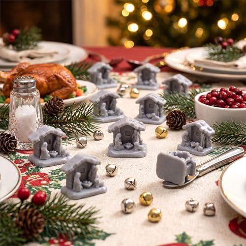 RoundFunny 50pcs Miniature Christmas Nativity Resin Holy Family with Manger