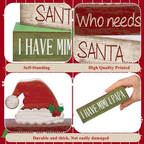 Lineshading 4 Pcs Christmas Wooden Signs Santa Hat Tiered Tray Decor