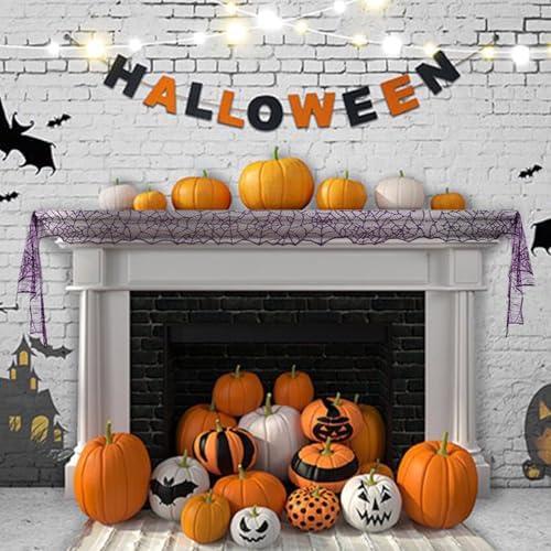 Purple Lace Spider Web Table Decor - 13 X 72 Inch, Polyester Halloween Table Runner for Parties & Gatherings
