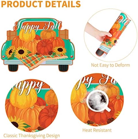 MCEAST 6 Pack Fall Pumpkin Plastic Placemats Autumn Harvest Table Mats