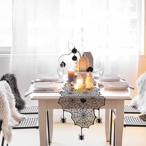 18 x 72 Inch Halloween Table Runner Black Lace Spider Web Decor