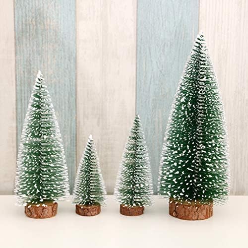 Mini Christmas Tree Snow Frost Sisal Trees Desktop Mini Pine Tree Bottle Brush Trees for Christmas Party Home Decoration(8 Pcs 2 Size: 10/15cm Height)