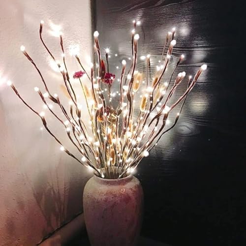 DK177 2 Pack Led Branch Light Battery Operated Lighted Branch Vase Filler Willow Tree Artificial Little Twig Power Brown 30 Inch 20 LED for Home Outdoor Indoor Romantic Decoration, White Light