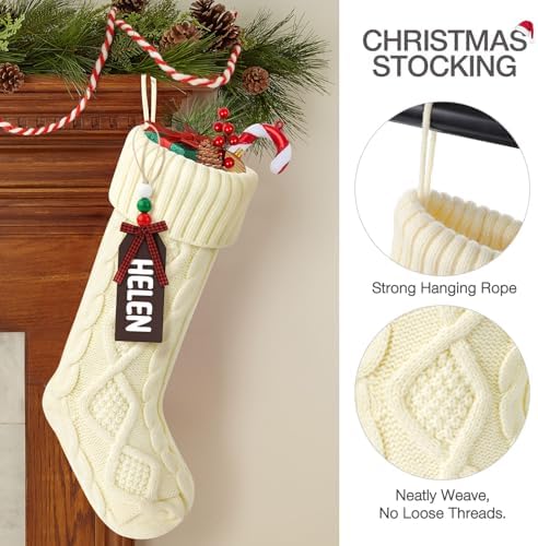 Hommtina Christmas Stockings, Personalized Christmas Stockings 18 Inches Large Size Cable Knitted Stocking Gifts (6pcs White&red&Green)