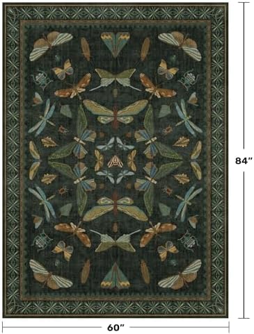 Dark Green Area Rugs 5x7 for Living Room - Fairy Fantasy Moss Rugs for Dining Room Table, Bedroom, Whimsical Insect