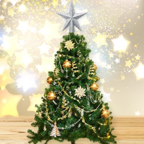 SUNEZLGO Mini Christmas Tree Topper, 3.35 Inch Small Star Treetop, Small Christmas Tree Top, Mini Christmas Tree Ornaments, Ornaments for Tree, Tree Star for Xmas Holiday Party Home Decoration