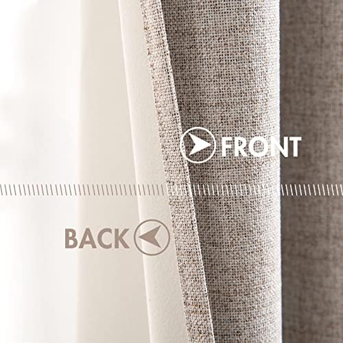 MIULEE 100% Blackout Linen Curtains for Bedroom 52x96 Inches Khaki