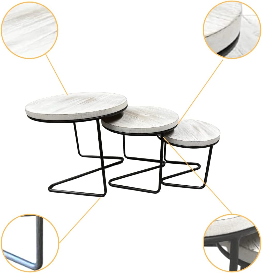 Round Wooden Display Risers / Whitewashed / Set of 3