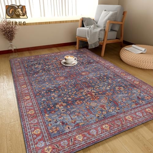 Washable Area Rug 6' x 9' Vintage Traditional Persian Mat - Foldable Distressed Non-Slip Machine Washable Carpet for