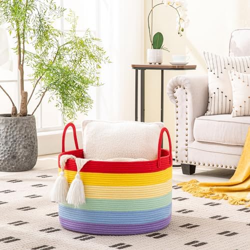 KAKAMAY Large Blanket Basket with Handles, Storage Basket for Living Room