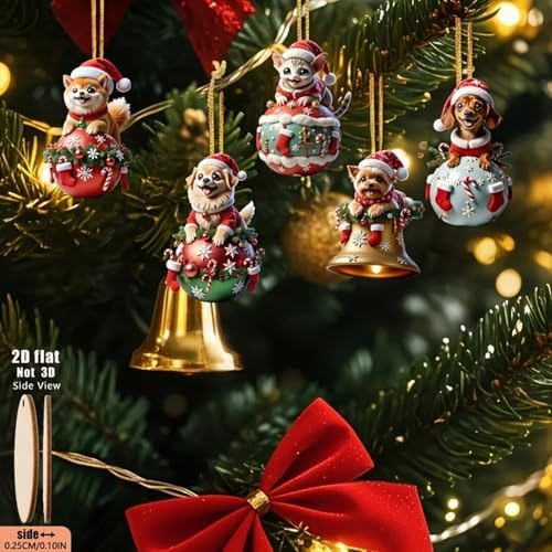 12 Pcs Cute Christmas Ornaments Animal Kitten Puppy Designs Xmas Tree Decoration for Holiday DIY Crafts Mini Christmas Hanging Ornaments 2D Wooden Pendant for Home Indoor Party Gift
