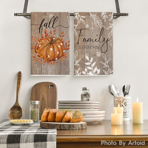 Artoid Mode Wood Orange Pumpkin Fall Kitchen Towels Set of 4 18x26 Inch