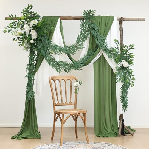 Mizii 2 Strands Artificial Vines Willows Garland 78" Fake Vine Italian Ruscus Silk Green Leaves Faux Hanging Plants Greenery Decoration for Table Centerpieces Home Room Party Wedding Decor (Willows)