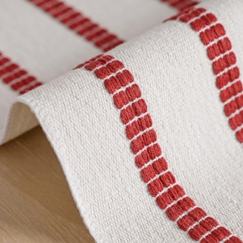 Artoid Mode Red Farmhouse Woven Stripe Christmas Table Runner, Seasonal Holiday Boho Rustic Kitchen Dining Table Decoration for Home Party Decor 12x108 Inch