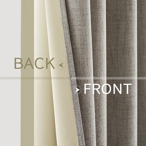 MIULEE 100% Blackout Linen Curtains for Bedroom 52x108 Inches Greige