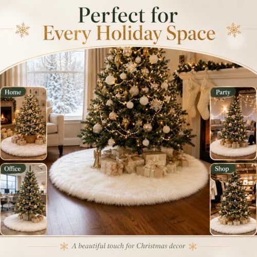 AOGU 72 Inch Faux Fur Christmas Tree Skirt White Plush Skirt for Merry Christmas Party Christmas Tree Decoration