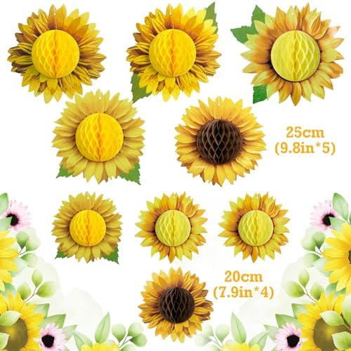 Paper Jazz Sunflower Honeycomb Decorations,Sunflower Birthday Party Decoraytion,Yellow Wall Hanging Ceilling for Spring Garden Themed Birthday Baby Shower Bridal Shower Party Favor.