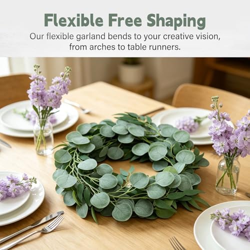 GREENTIME 4Pack 6.5Ft Artificial Eucalyptus Garland with Willow Leaves
