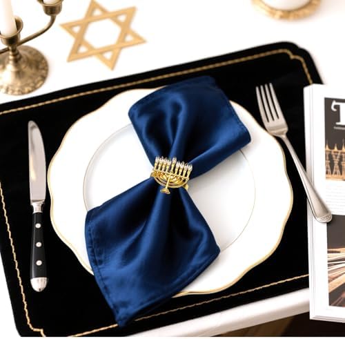 Hanukkah Menorah Napkin Rings Set of 12 for Chanukah Christmas Eve Thanksgiving New Year Family Dining,Candlestick Napkin Rings Holder for Jewish Themed Wedding Brithday Holiday Table Decor