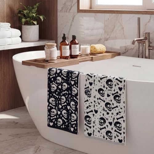 Breling 2 Pcs Halloween Skull Hand Towels Black White Bathroom Towels