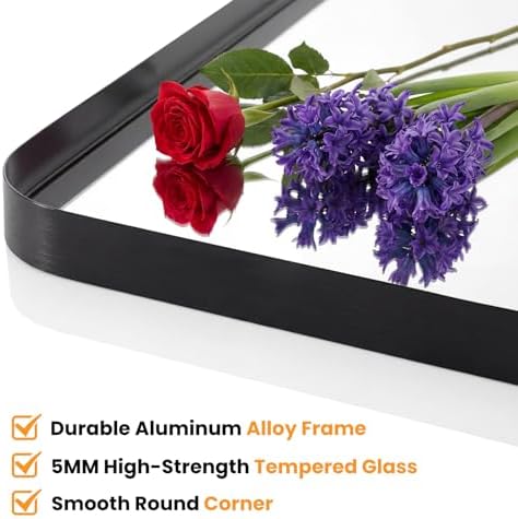 22"x 30" Black Bathroom Mirror for Sink, Rectangle Vanity Mirror