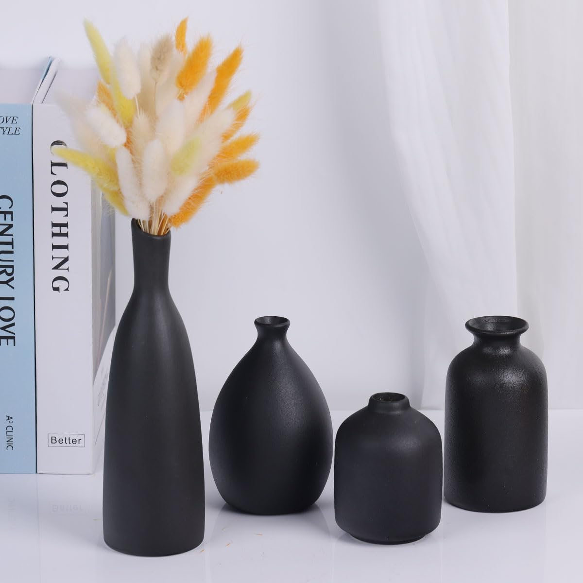 Black Ceramic Bud Vases / Matte Black Set / Set of 4