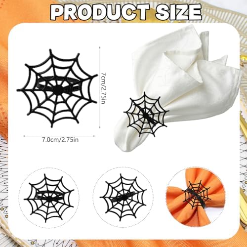 Halloween Spider Web Napkin Rings Set of 6, Halloween Napkin Buckle Metal Spooky Serviette Napkin Rings Holder Table Dining Kitchen Room Decoration (Black, M)