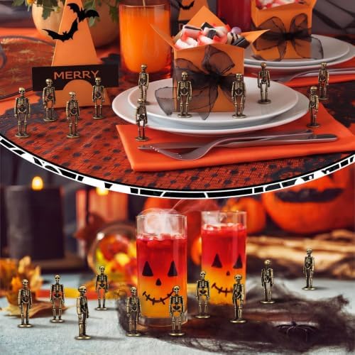 Civaner 50 Pcs Halloween Mini Brass Figurine Miniature, Skeleton
