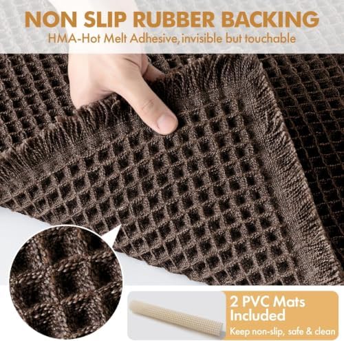 MIULEE Set of 2 Waffle Bathroom Rugs Chocolate Bath Mat 17"x24"+17"x48"