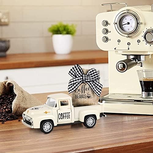 Hooqict Coffee Bar Decor Mini Metal White Truck with Beans Burlap Sack for Home Farmhouse Kitchen Tiered Tray Decor Coffee Bar Accessories Coffee Station Decorations