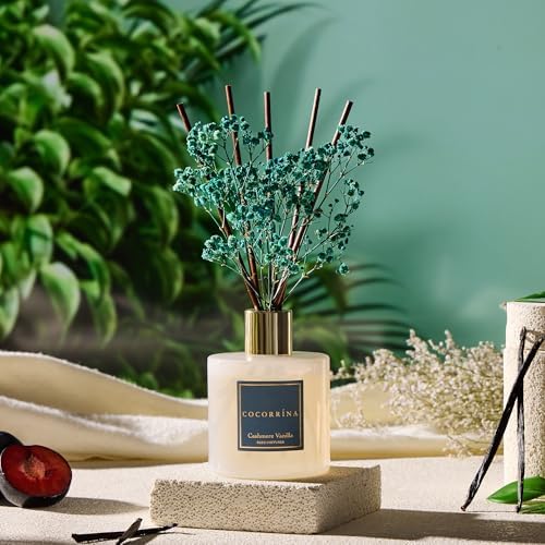 COCORRÍNA Reed Diffuser - Cashmere Vanilla 17 Fl.oz Reed Diffuser with 8 Sticks Scented Diffuser with Preserved Flowers