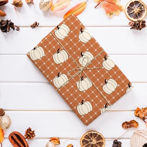 Whaline 12 Pcs Boho Fall Cotton Fabric Bundles Pumpkin Maple Leaf Plaid Fat Quarters Green Brown Thanksgiving Quilting Patchwork for Autumn DIY Sewing Craft Decor, 18 x 22 Inch